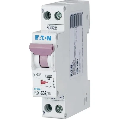 Image de EATON 264749 PLG4 C32/1N DISJONCTEUR MODULAIRE PH/N Blanc MANETTE VIOLETTE 1P+N / 32 A COURBE C Raccordement à vis