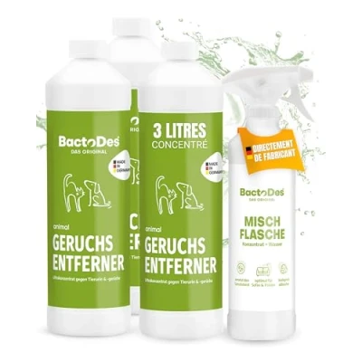 Image de BactoDes Désodorisant concentré Animaux 3L avec Vaporisateur mélangeur Spray Chat Anti Pipi Puissant Effet microbien Bio Odeur litiere Chien Elimine Les odeurs
