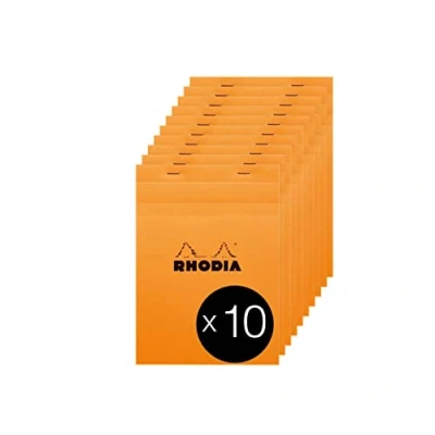 Image de RHODIA 16200Cpack Bloc Notes Agrafé N16 Orange A5 Petits Carreaux 80 Feuilles Détachables Papier Clairefontaine g/m² Couverture en Carte Enduite Paquet de 10 blocs