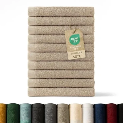 Image de Blumtal Lot Serviette de Toilette 12 Visage Debarbouillette Petite Main Doux Et Absorbant 100% Coton Certifié Oeko TEX® Taupe