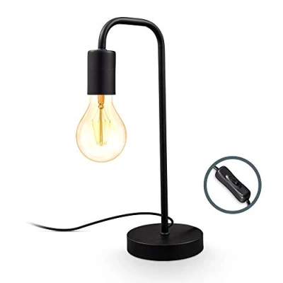 Image de B.K.Licht I lampe de table rétro, lecture en forme lampadaire courbé, métal noir mat, douille E27, câble avec interrupteur, chevet vintage 130x380mm