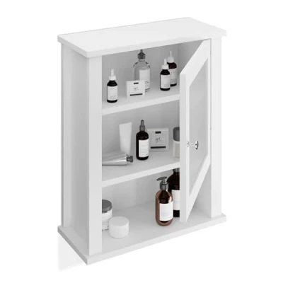 Image de Relaxdays Meuble Salle de Bain Suspendu, Placard Mural WC, 3 étagères, Porte en Verre Acrylique, HLP: 52x42x18 cm, Blanc