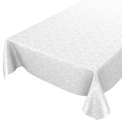 Image de Anro Nappe en Toile cirée lavable Motif floral uni Blanc, cirée, Bord de coupe, 100x140cm