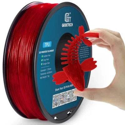 Image de GEEETECH Filament TPU 1,75 mm +/ 0,02 pour imprimante 3D, 1 kg bobine rouge transparent