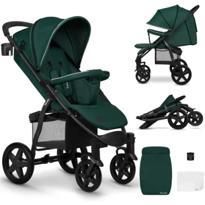 Image de LIONELO Annet Plus poussette bebe à 22 kg, auvent avec fenêtre, roues EVA, chancelière moustiquaire porte gobelet, réglage du dossier jusqu’à la position couchée