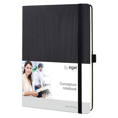 Image de SIGEL CO118 Carnet de notes premium ligné, format tablette, couverture rigide, noir Conceptum