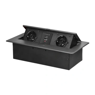 Image de Miratic Bloc Prise Encastrable Plan de Travail avec Bord Plat et 2 prises Schuko Multiprise Bureau 2x USB Type A C Adaptée à la Norme Allemande Escamotable (Schuko) (graphite)