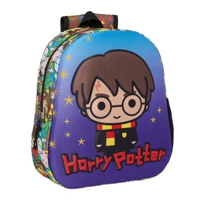 Image de HARRY POTTER Sac à dos d&#039;école, avec design 3D, adaptable au chariot, idéal pour les enfants de différents âges, confortable et polyvalent, qualité résistance, 27 x 10 33 cm, bleu/multicolore,