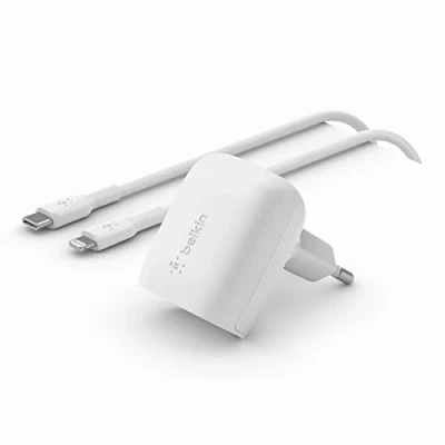 Image de Belkin Chargeur Secteur USB C Power Delivery 20 W (avec câble vers Lightning, Certification PD 3.1 PPS, Design Compact, pour iPhone 14, Pro, Max, Plus, iPad, Galaxy, Pixel, etc.)