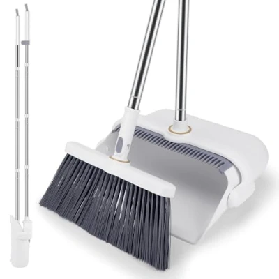 Image de vvhippo Ensemble Balai et Pelle à Poussière, Balayette Poussière Verticale Coupe Vent pour Le Nettoyage des Sols, Blanc (A)