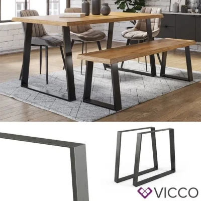 Image de Vicco Pieds de Table, Noir, 80 x 72 cm Trapézoïdal
