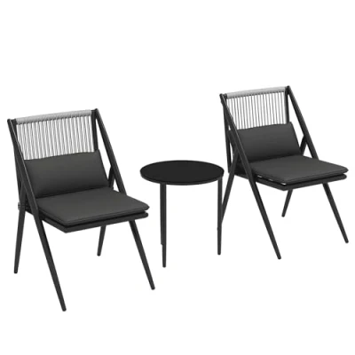 Image de Outsunny Salon de Jardin bistrot, Ensemble bistrot 3 pièces 2 fauteuils avec Coussins + Table Basse Ronde Plateau Verre trempé Cadre en Aluminium Gris