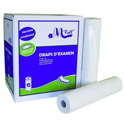 Image de Draps d&#039;examen extra fort pure ouate 2x20g/m² Carton de 12 rouleaux 2 plis 150 formats 50x38cm J227LMR Certifié France Medical Industrie
