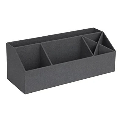 Image de Bigso Box of Sweden Desk Organiser with 4 Compartments for Notes, Paper Clips, Pens etc. Fibreboard and in Linen Look Black