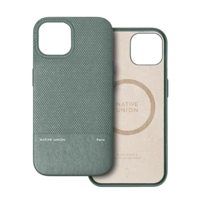 Image de Native Union (Re Classic Case Coque (Re) Compatible MagSafe Matériaux recyclés et d&#039;origine végétale Protection Contre Les Chutes de 1,8 m / 6 pi pour iPhone 15 (Vert Ardoise)