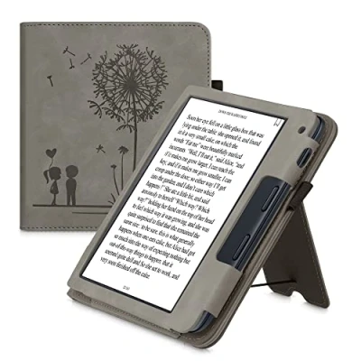 Image de kwmobile Étui Compatible avec Kobo Libra 2 Coque à Rabat magnétique Tablette eReader Daim synthétique Gris