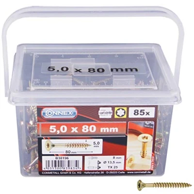 Image de Connex B30196 Vis universelles à tête fraisée avec empreinte étoile TX pour panneaux de particules 5,0 x 80 mm 140 pièces Jaune
