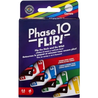 Image de Mattel Games Uno Phase 10 Flip Jeu de Cartes Familial avec Double Face, inclut des Phases spéciales basées sur la Couleur Cartes, pour 2 à 6 Joueurs, HYN12
