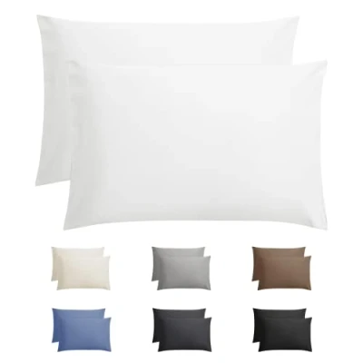 Image de Sleeptime Taie d&#039;oreiller 100% Coton 60x70 cm Lot de 2 Housse Coussin Ouverture Portefeuille Blanc