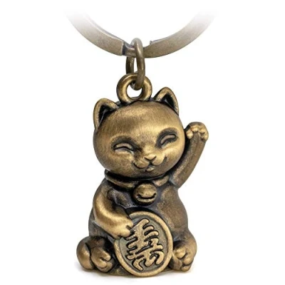 Image de FABACH Porte clés chat bonheur Maneki Neko Joli Pendentif en métal Cadeau, Bronze, Taille unique,