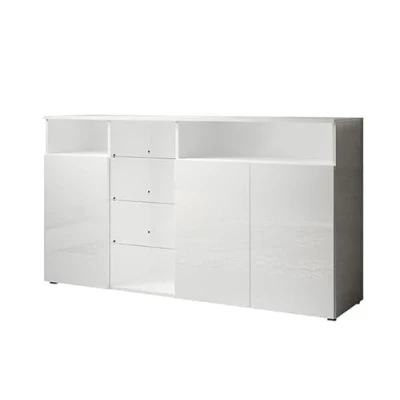 Image de MB Muebles Bonitos Buffet Bahut Salon Largeur 150 x Hauteur 82 Prof 40 cm Moderne Design Colore Blanc avec Finition Brillante 3 Portes LED Meuble TV Salle à Manger Modèle Clark L