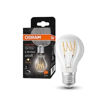 Image de OSRAM Vintage 1906® Classic A Fil LED lampe, E27, forme de piston, clair, 4,8W, 470lm, 2700k, lumière blanche chaude, dimmable, nouveau, filament ultra cliente, longue durée vie