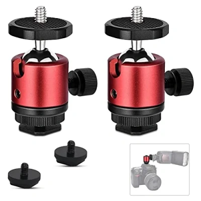Image de Lot de 2 Mini têtes trépied à rotule avec Trou fileté 1/4 Rotation 360 pour Appareil Photo, DSLR, lumière LED, Support Compatible Nikon, HTC Vive VR, Monopod, Slider,