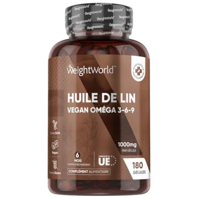 Image de Omega 3 Vegan Huile de Lin 1000mg, 180 Gélules (6 Mois), Alternative À l&#039;Huile d’Algues 6 9 avec Source d&#039;Acides Gras DHA, EPA &amp; d&#039;Acide Alpha Le Cœur, Fonction Cérébrale, Vision (EFSA)