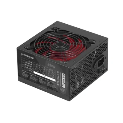 Image de MARSGAMING MPIII850, Alimentation PC ATX 850W, 5 Ans de Garantie, 85% d&#039;Efficacité, Système Digital APFC, Ventilateur FDB 120mm AI RPM, Technologies DC et SMD, Câbles Plats Extra Longs, Noir