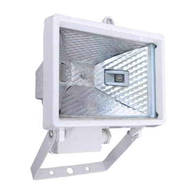 Image de tibelec, 345360, Projecteur Halogène Extérieur Blanc 120 W Double LED 20W 4000K, 1430 lumens. En polycarbonate et pied métal. Cordon longueur 2,50 m, Hauteur maxi 1,75 Classe I, IP65, R7s