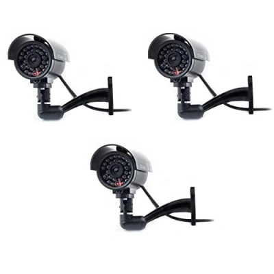 Image de Digicharge Lot de 3 Caméras Factice Fausse Dummy Caméra CCTV Sécurité Surveillance Camera Extérieur avec Rouge LED Noir