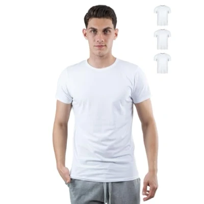 Image de SKIPPER Lot de 3 Premium Stretch T Shirts à Manches Courtes Homme Basique Col Rond 95% Coton et 5% élasthanne Maillot Corps Blanc Business qualité supérieure Blanc, M