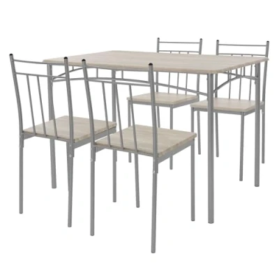 Image de ML Design Table de Salle à Manger avec 4 Chaises, Chêne Clair, Set 5 Pièces pour Personnes, MDF Laminé, Pieds en Métal, Matériel Montage Inclus, Ensemble Meubles Cuisine Salon