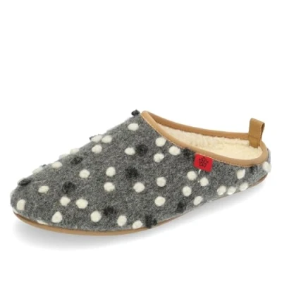 Image de Andrés Machado Chaussons pour Homme et Femme l&#039;Hiver Slippers DYNAMIC Tige doublure en laine Pantoufles ouvertes à l&#039;arrière Semelle souple Gris Dots, EU 43