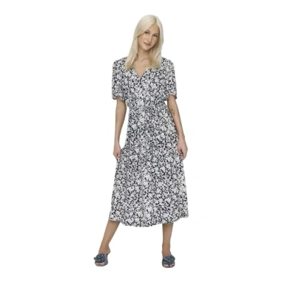 Image de ONLY Robe décontractée Midi à Manches Courtes pour Femmes avec col en V et Lacets, idéal l&#039;été., Couleurs:Bleu foncé, Taille:L