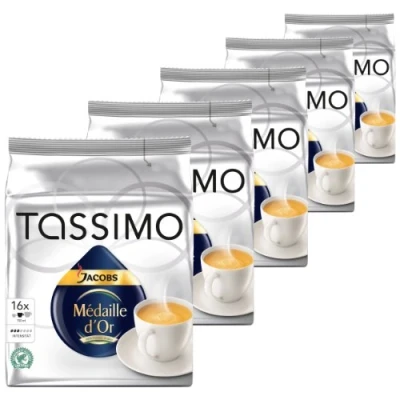 Image de Tassimo Jacobs Krönung Médaille d Or, Rainforest Alliance Vérifié, Lot de 5, 5 x 16 T Discs