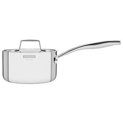 Image de TRAMONTINA Casserole 16cm GRANO Inox Triply 1.7L Qualité professionnelle, chauffe rapide et uniforme, poignée ergonomique, compatible tous feux dont induction.