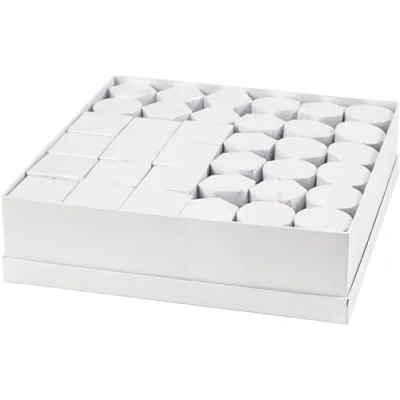 Image de Assortiment de boîtes en carton blanc Rond, carré, hexagonale 4,5 à 6 cm 36 pcs