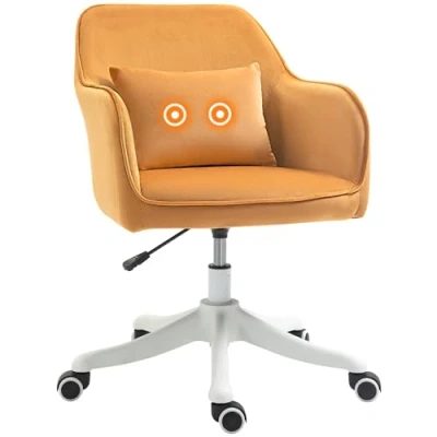 Image de HOMCOM Chaise de Bureau Velours Fauteuil massant Coussin Lombaire intégré Hauteur réglable pivotante 360 Jaune