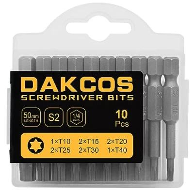 Image de DAKCOS Torx Bit Set, T10 T15 T20 T25 T30 T40 Assortiment d&#039;embouts en S2 (longueur : 50 mm, 10 pièces)