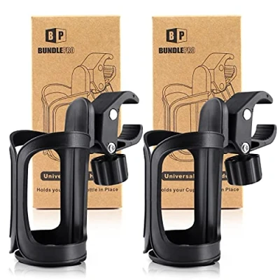 Image de Lot de 2 porte gobelets universels pour poussette/poussette, organiseur bouteille réglable vélos, chariots, déambulateurs et fauteuils roulants