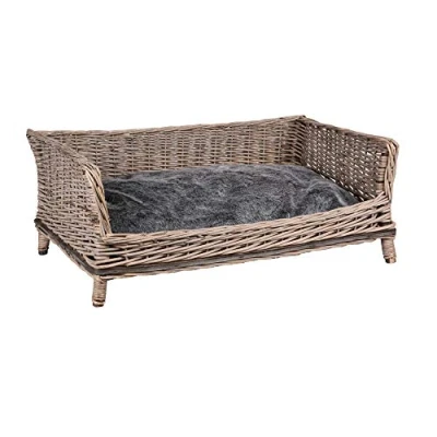 Image de UNUS RM E Commerce Panier pour Chien en Osier avec Coussin Gris Carré, Chiens Petits et Grands 80 cm de Largeur