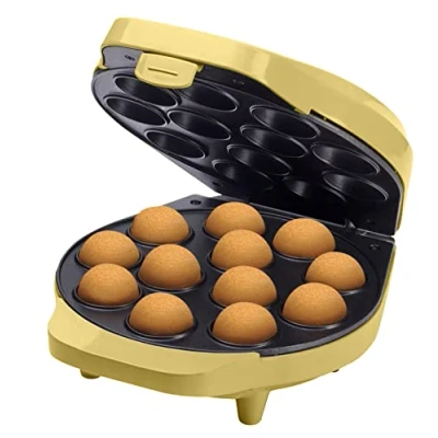 Image de Bestron Appareil à cake pop au design rétro, Inclut un support pop, fourchette &amp; 12 bâtonnets 700 Watts, Couleur: jaune