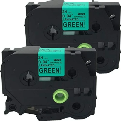 Image de NEOUZA Lot de 2 rouleaux ruban adhésif laminé TZe TZ compatible avec Brother P Touch 24 mm x 8 m (TZe 751 noir sur vert)