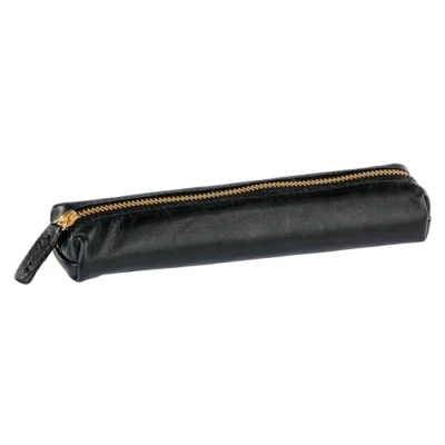 Image de Clairefontaine 116056C Une Trousse en Cuir Noir 4x2,5x19,5 cm Slim Mini Rangement Stylos Collection Le Cerisier Blanc