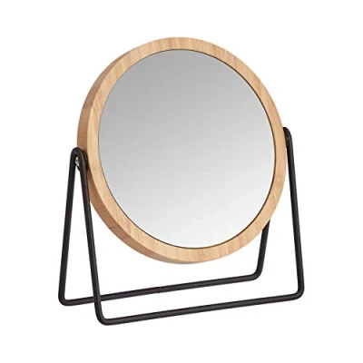 Image de Amazon Basics Rond Montage sur Table Miroir grossissant Pied, cerclé de Bambou, 1 x / 5 x, Beige, 18.3 cm 7.3cm 20.7