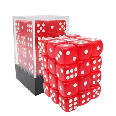 Image de Bescon 12mm 6 Sided Dice 36 in Brick Box, Six Die (36) Block of Dice, Translucent Red with White Pips