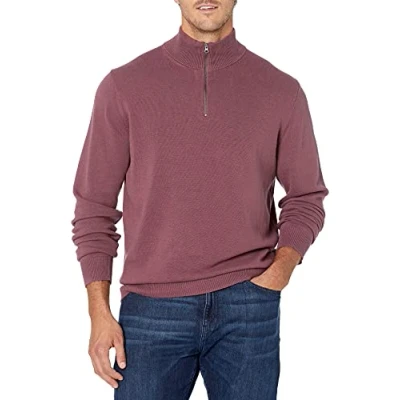 Image de Amazon Essentials Pull à Fermeture Éclair 3/4 100% Coton Homme, Prune, M