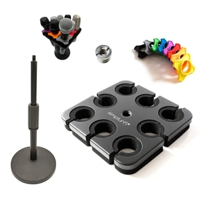 Image de Simplurfi Support multi microphone avec de micro bureau carré pouvant contenir jusqu&#039;à 8 micros sur scène anneaux anti roulis inclus