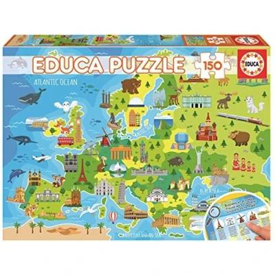 Image de Educa Puzzle de 150 pièces pour Enfants Carte d&#039;europe. avec ce Puzzle, Ils découvriront Les Principaux Monuments d&#039;europe dans Chaque Pays. Recommandé à partir 6 Ans (18607)